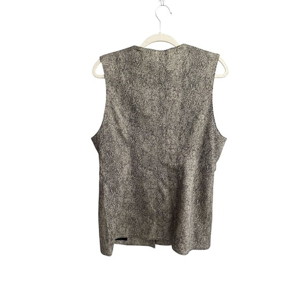 Textured Vest Button Front Sleeveless Snake Animal Print Women's Beige Black 1 - Picture 2 of 8